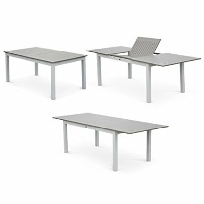 Salon de Jardin Table Extensible – Chicago – Table en Aluminium 175/245cm avec rallonge et 8 assises en textilène