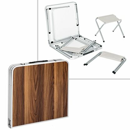 TecTake Eensemble Table Pliante Valise avec 4 tabourets Portable Aluminium | Dimensions replié (LxlxH) 61x61x6,5 cm