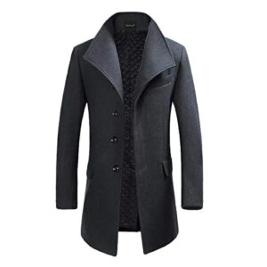 Manteau Hiver YOUTHUP Homme - Laine Et Polyester - Long Trench-Coat Slim - Noir Ou Gris