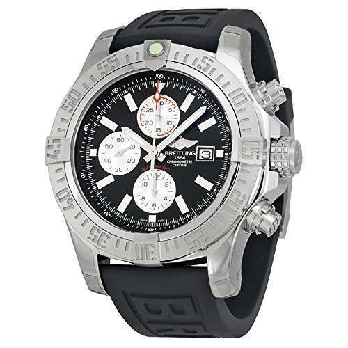 Breitling Super Avenger II chronographe Automatique Cadran Noir en Caoutchouc Noir pour Homme