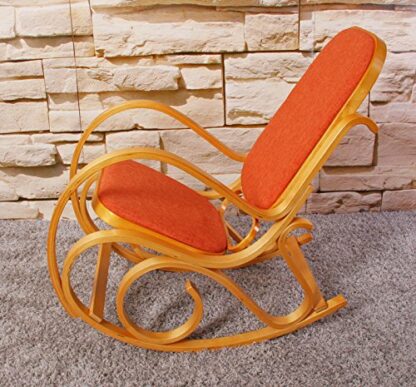 Mendler Rocking-Chair, Fauteuil ? Bascule M41, Imitation ch?ne, Tissu Orange 3