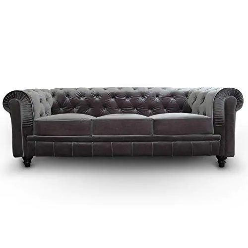 Menzzo Contemporain Canapé 3 Places Bois/Velours 80 x 207 x 72 cm