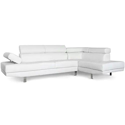 Menzzo têtières relevables Alfa Blanc Canapé d'angle, Polyuréthane, 163x260x72 cm