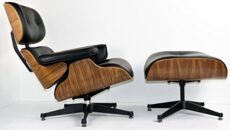 Charles Eames inspiré Chaise Longue/Cuir Noir Noyer avec Ottoman
