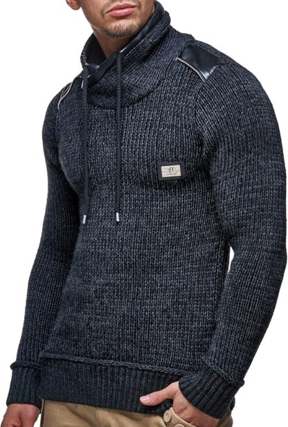 Leif Nelson Cardigan Homme Pullover Hoodie - Sweatshirt Tricot Long Épaissi Hiver
