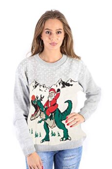 Mymixtrendz® Dames de Noël Pudding Renne Santa Santa Dinosaure Imprimer tricoté Sexy Bonhomme de Neige Noël Pull Jumper Top 2