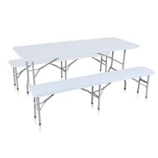 Strattore Ensemble Table 2X Banc de Jardin en Plastique Traiteur Pliante Table Buffet Picnic Plateau Camping Pliable avec Poignée Modèle 2018
