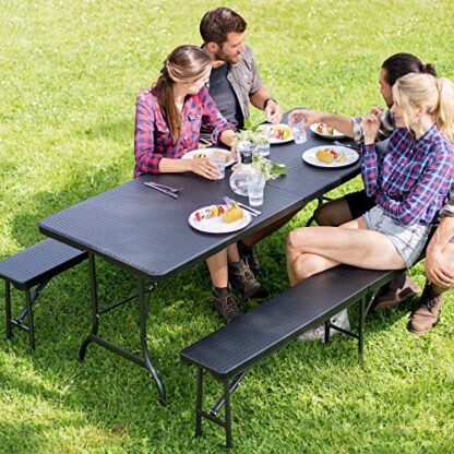 TecTake Banc de table de salle à manger, tréteau pliable et ensemble de meubles de camping, différentes couleurs 3