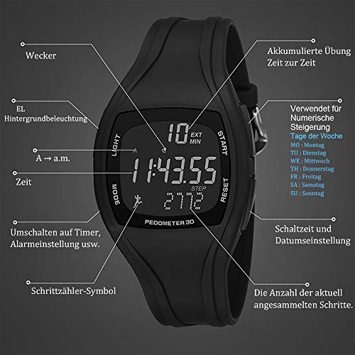 CFGem Montre de podomètre imperméable de sport d'adolescent numérique avec la bande et la minuterie détachables en plastique d'unité centrale