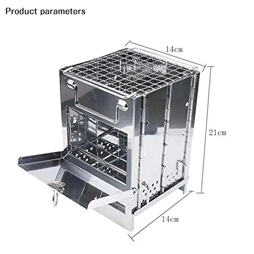 Createjia Poêle À Charbon Barbecue Grill Extérieur Mini Poêle en Acier Inoxydable Carré Portable Réglable Pliable