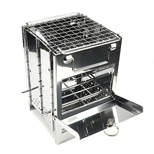 Createjia Poêle À Charbon Barbecue Grill Extérieur Mini Poêle en Acier Inoxydable Carré Portable Réglable Pliable