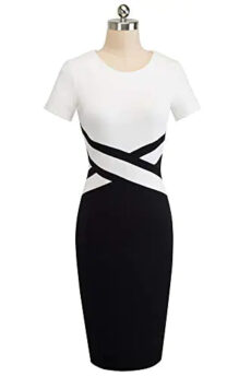 Robe Crayon Vintage HOMEYEE - Col V Sexy Et Fente Avant - Taille Moulante - Parfaite Pour Bureau Et Soirée