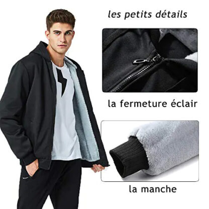 Veste Polaire Homme Hiver Chaude - Sweat à Capuche Épais Doublé Sherpa, Blouson Confortable Patchwork Pour Automne Et Hiver