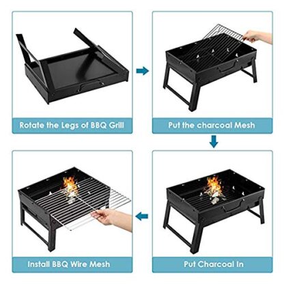 Xingsiyue Barbecue Portable BBQ Grill – Acier Inoxydable Pliable BBQ Charbon Smoker Grill pour Camping Pique-Nique Extérieur Jardin 4