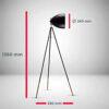 B.K Licht lampadaire LED vintage, lampe à pied design rétro, Ø abat-jour 24cm, métal noir doré, pour ampoule E27 LED ou halogène de 40W max, hauteur 136 cm