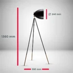B.K Licht lampadaire LED vintage, lampe à pied design rétro, Ø abat-jour 24cm, métal noir doré, pour ampoule E27 LED ou halogène de 40W max, hauteur 136 cm 17