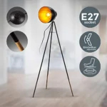 B.K Licht lampadaire LED vintage, lampe à pied design rétro, Ø abat-jour 24cm, métal noir doré, pour ampoule E27 LED ou halogène de 40W max, hauteur 136 cm 16