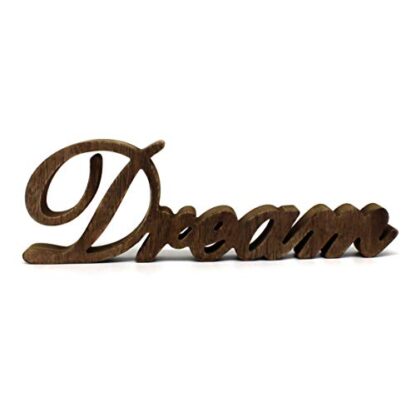 CVHOMEDECO. Panneau en bois avec inscription « Dream » sur pied pour bureau/table/étagère/mur de maison/bureau 35,6 x 11,4 x 2,5 cm 3