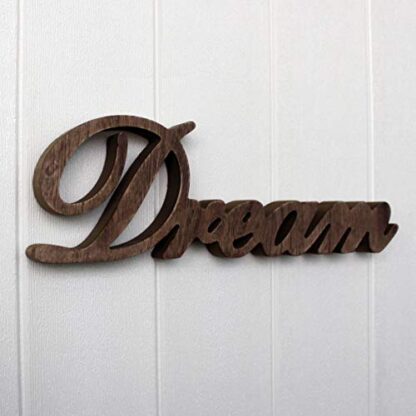CVHOMEDECO. Panneau en bois avec inscription « Dream » sur pied pour bureau/table/étagère/mur de maison/bureau 35,6 x 11,4 x 2,5 cm 4