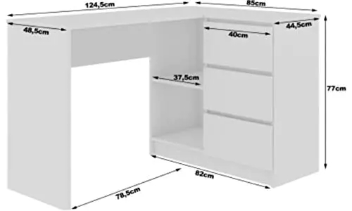 Megaastore Bureau d’angle avec étagère et 3 tiroirs Blanc 5 Megaastore Bureau d'angle avec étagère et 3 tiroirs Blanc
