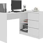 Megaastore Bureau d’angle avec étagère et 3 tiroirs Blanc 16 Megaastore Bureau d’angle avec étagère et 3 tiroirs Blanc 16