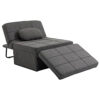 HOMCOM Fauteuil chauffeuse Chaise Longue Pouf 3 en 1 Dossier inclinable 5 Niveaux Repose-Pied Rabattable châssis métal Noir Lin Gris