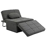 HOMCOM Fauteuil chauffeuse Chaise Longue Pouf 3 en 1 Dossier inclinable 5 Niveaux Repose-Pied Rabattable châssis métal Noir Lin Gris 16