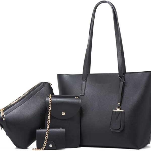 YeumouG Sac a Main Femme Cuir Sac Bandoulière Femme Grand Capacité D’épaule Fourre-Tout Portefeuille Sac téléphone portable Sac 4pcs (Noir) YeumouG Sac a Main Femme Cuir Sac Bandoulière Femme Grand Capacité D'épaule Fourre-Tout Portefeuille Sac téléphone portable Sac 4pcs (Noir)