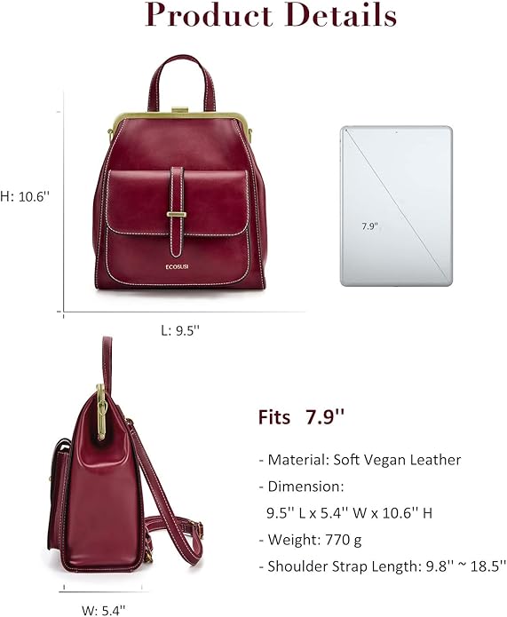 ECOSUSI Sac à Dos pour Femme Sac a Main Femmes Petit Sac a Dos Petite Sacoche Fille Sac a Dos College Cuir PU en Bandoulière Femme, Bordeaux,S