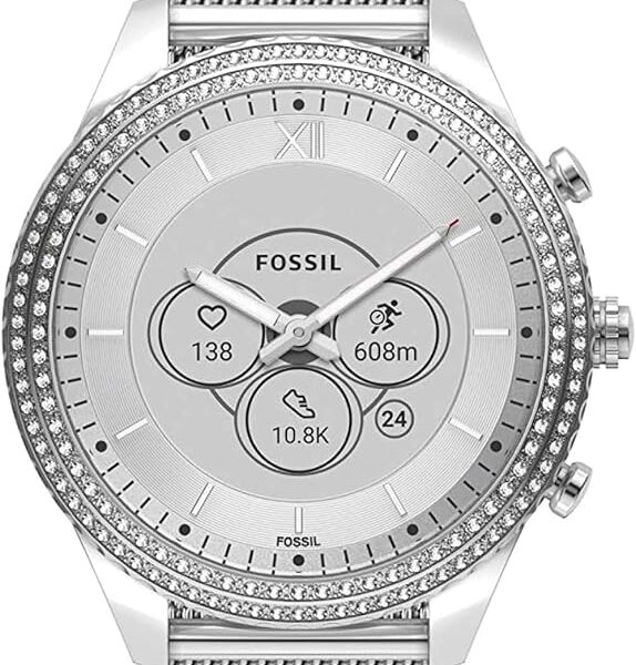 Montre connectée hybride Gen 6 Stella de Fossil en acier inoxydable avec bracelet en maille milanaise inoxydable, pour femme, FTW7066 Montre connectée hybride Gen 6 Stella de Fossil en acier inoxydable avec bracelet en maille milanaise inoxydable, pour femme, FTW7066