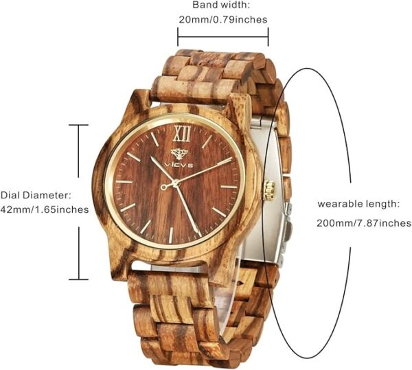 Montres en Bois pour Hommes et Femmes, Noyer Naturel/Bois d'olivier chronographe à Quartz Japonais VICVS, Bracelet réglable, Sports Militaires et Loisirs (Walnut-3)