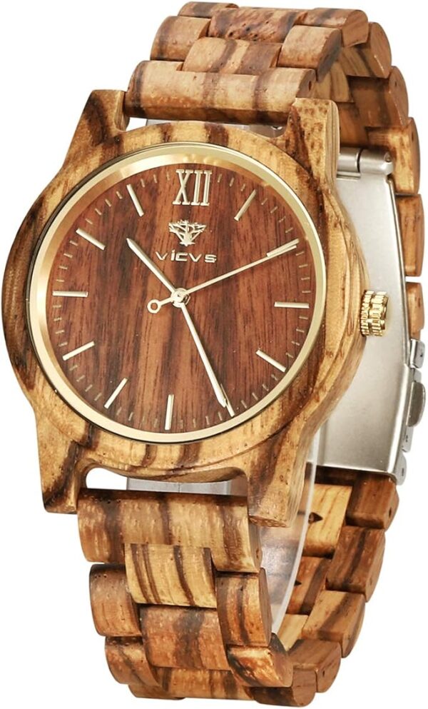 Montres en Bois pour Hommes et Femmes, Noyer Naturel/Bois d'olivier chronographe à Quartz Japonais VICVS, Bracelet réglable, Sports Militaires et Loisirs (Walnut-3)
