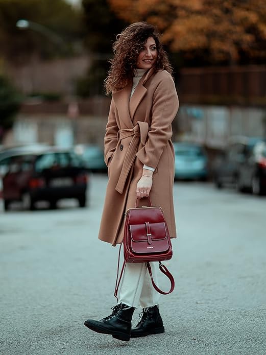 ECOSUSI Sac à Dos pour Femme Sac a Main Femmes Petit Sac a Dos Petite Sacoche Fille Sac a Dos College Cuir PU en Bandoulière Femme, Bordeaux,S