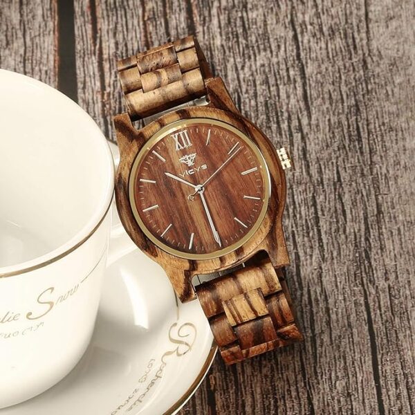 Montres en Bois pour Hommes et Femmes, Noyer Naturel/Bois d'olivier chronographe à Quartz Japonais VICVS, Bracelet réglable, Sports Militaires et Loisirs (Walnut-3)