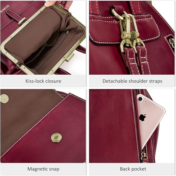 ECOSUSI Sac à Dos pour Femme Sac a Main Femmes Petit Sac a Dos Petite Sacoche Fille Sac a Dos College Cuir PU en Bandoulière Femme, Bordeaux,S
