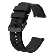 BISONSTRAP Bracelet de Montre 19mm, Bracelets de Montre en Silicone à Dégagement Rapide pour Hommes Femmes (Noir, Boucle Noire)