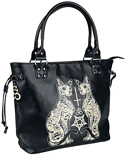 Banned Alternative Sac Chats Ésotériques Femme Sac à Main Noir/Blanc, polyuréthane, Banned Alternative Sac Chats Ésotériques Femme Sac à Main Noir/Blanc, polyuréthane,