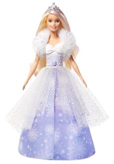 Barbie Dreamtopia poupée princesse Flocons avec robe qui se déploie et cheveux blonds à mèche rose, Jouet pour enfant, GKH26
