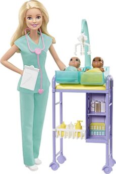 Barbie Métiers coffret poupée Pédiatre blonde avec cabinet médical, Deux bébés et accessoires, Jouet pour enfant, GKH23, 6