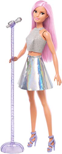 Barbie Métiers poupée Pop Star, chanteuse avec micro et cheveux roses, jouet pour enfant, FXN98