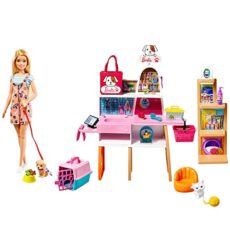 Barbie Mobilier coffret poupée et son animalerie, 4 figurines animaux et accessoires inclus, Jouet pour enfant, GRG90 2