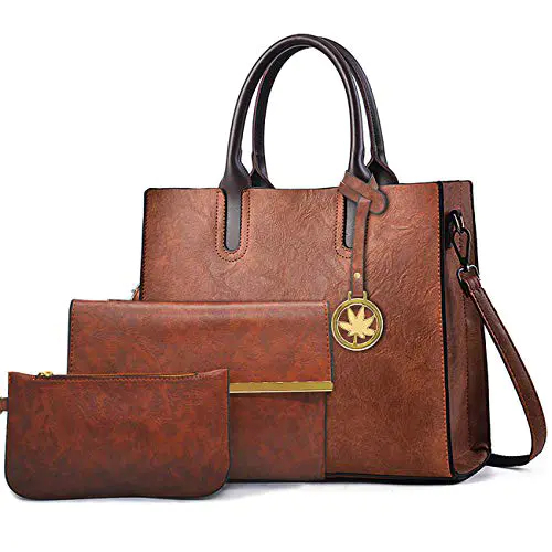 BestoU Sac a Main Femmes Noir Sac à Bandoulière D'épaule Fourre-Tout PU Cuir Sac 3pcs, Marron, M