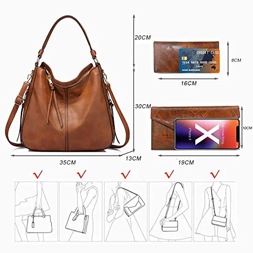 BestoU Sac a Main Femmes PU Cuir Sac à Bandoulière D'épaule Fourre-Tout Portefeuille 3pcs Set (Marron)