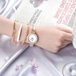 Clastyle Ensemble Montre Bracelet Femme Élégante Ensemble Montre Or Rose Strass avec 3 Bracelets Montres Céramique pour Femmes 17