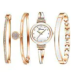 Clastyle Ensemble Montre Bracelet Femme Élégante Ensemble Montre Or Rose Strass avec 3 Bracelets Montres Céramique pour Femmes 16