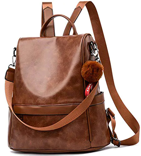 ECOTISH Sac à Dos Femme Anti-vol Sacs À Bandoulière PU cuir Sac a dos Étanche En PU cuir Sacs D'école, Marron