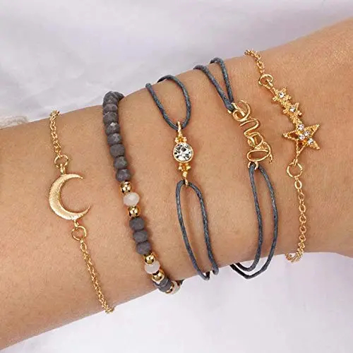 Edary Lot de 6 bracelets boho Étoiles et lune en cristal et pierres précieuses bracelet perles fait à la main chaîne de main pour femmes et fille 7 Edary Lot de 6 bracelets boho Étoiles et lune en cristal et pierres précieuses bracelet perles fait à la main chaîne de main pour femmes et fille