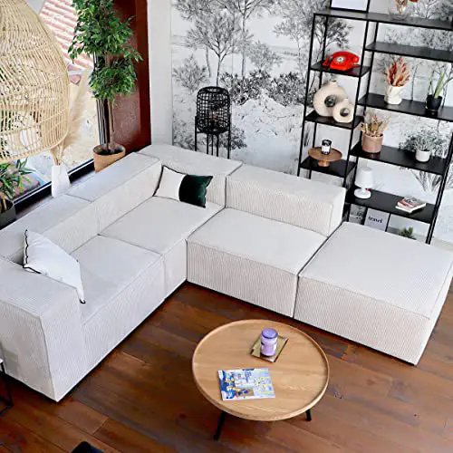 HOMIFAB Canapé d’angle modulable 5 Places en Velours côtelé Beige – Roma – Fabriqué en France 7 HOMIFAB Canapé d'angle modulable 5 Places en Velours côtelé Beige - Roma - Fabriqué en France