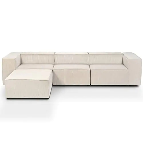 HOMIFAB Canapé d’angle modulable 5 Places en Velours côtelé Beige – Roma – Fabriqué en France 3 HOMIFAB Canapé d'angle modulable 5 Places en Velours côtelé Beige - Roma - Fabriqué en France