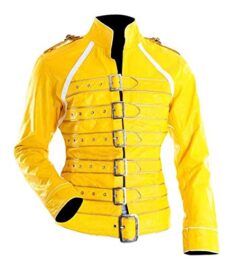 LP-FACON Freddie Mercury Wembley Queen Veste en cuir synthétique avec ceinture Jaune – Jaune – Large-42